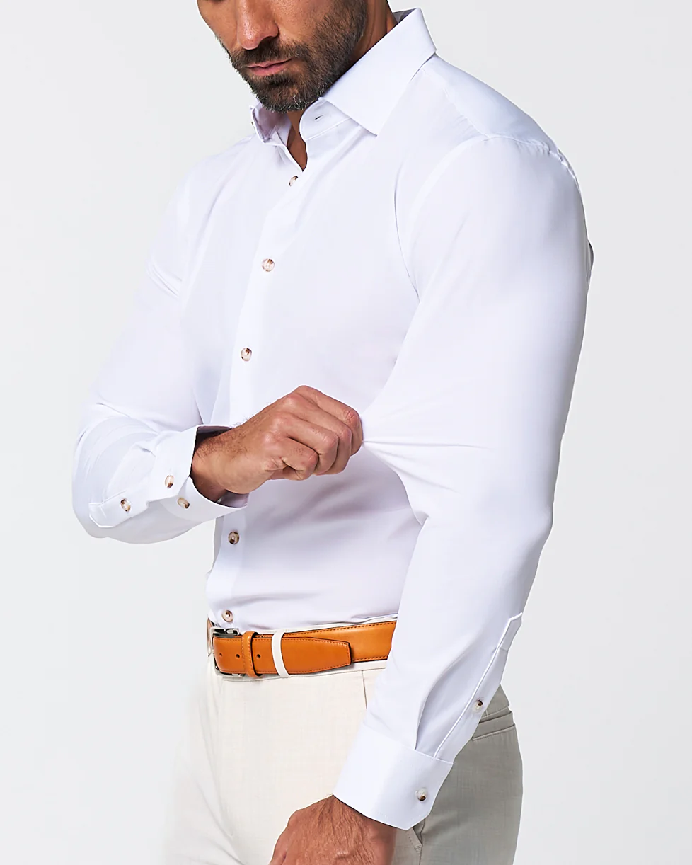 "The Leonardo" Solid White With Tortoise Shell Buttons - Classic Fit - Image 3