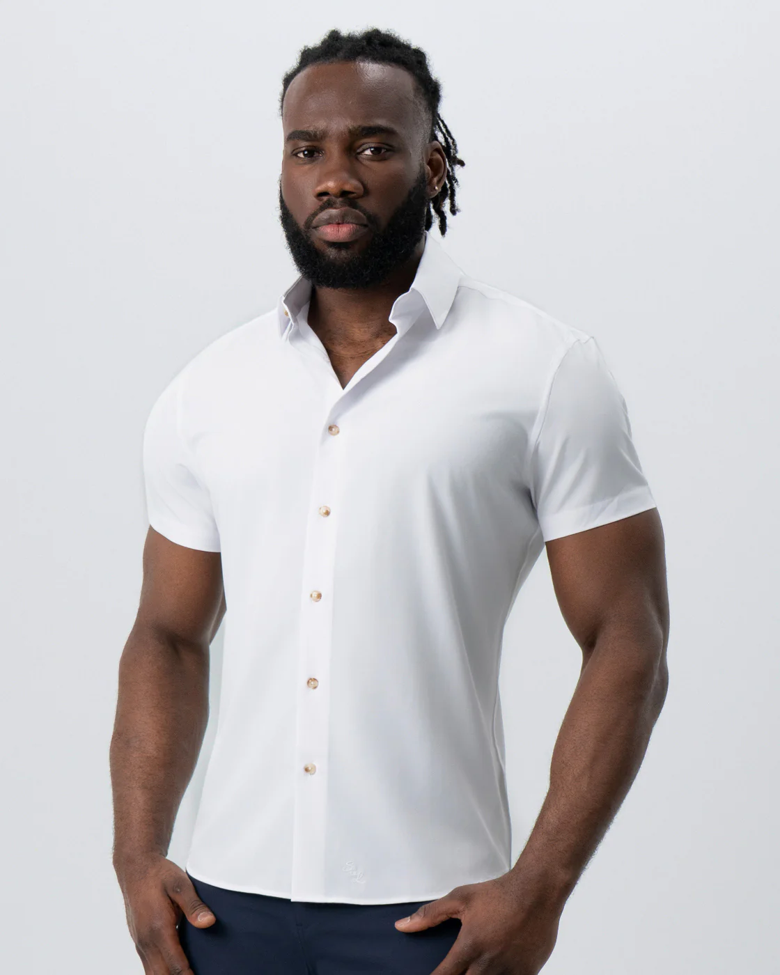 "The Marco" Solid White with Tortoise Shell Buttons - Image 3
