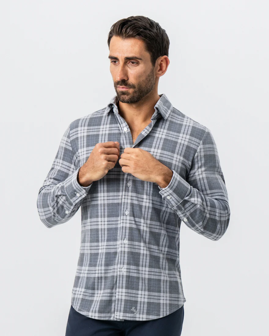 "The Warner" Grey and White Windowpane Button Down - Image 6