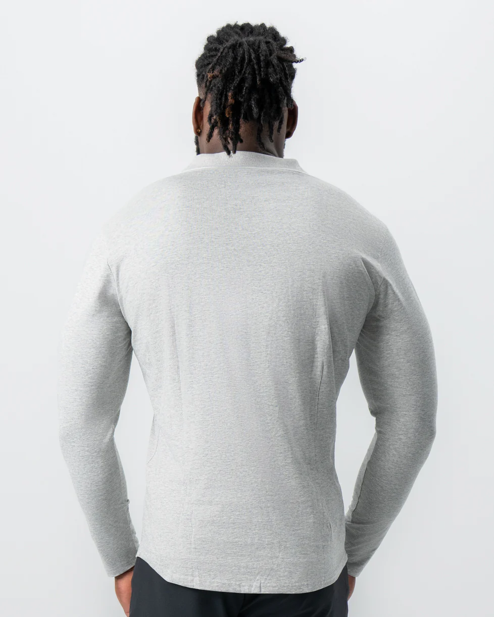Tipped Long Sleeve Polo - Grey with White - Image 3