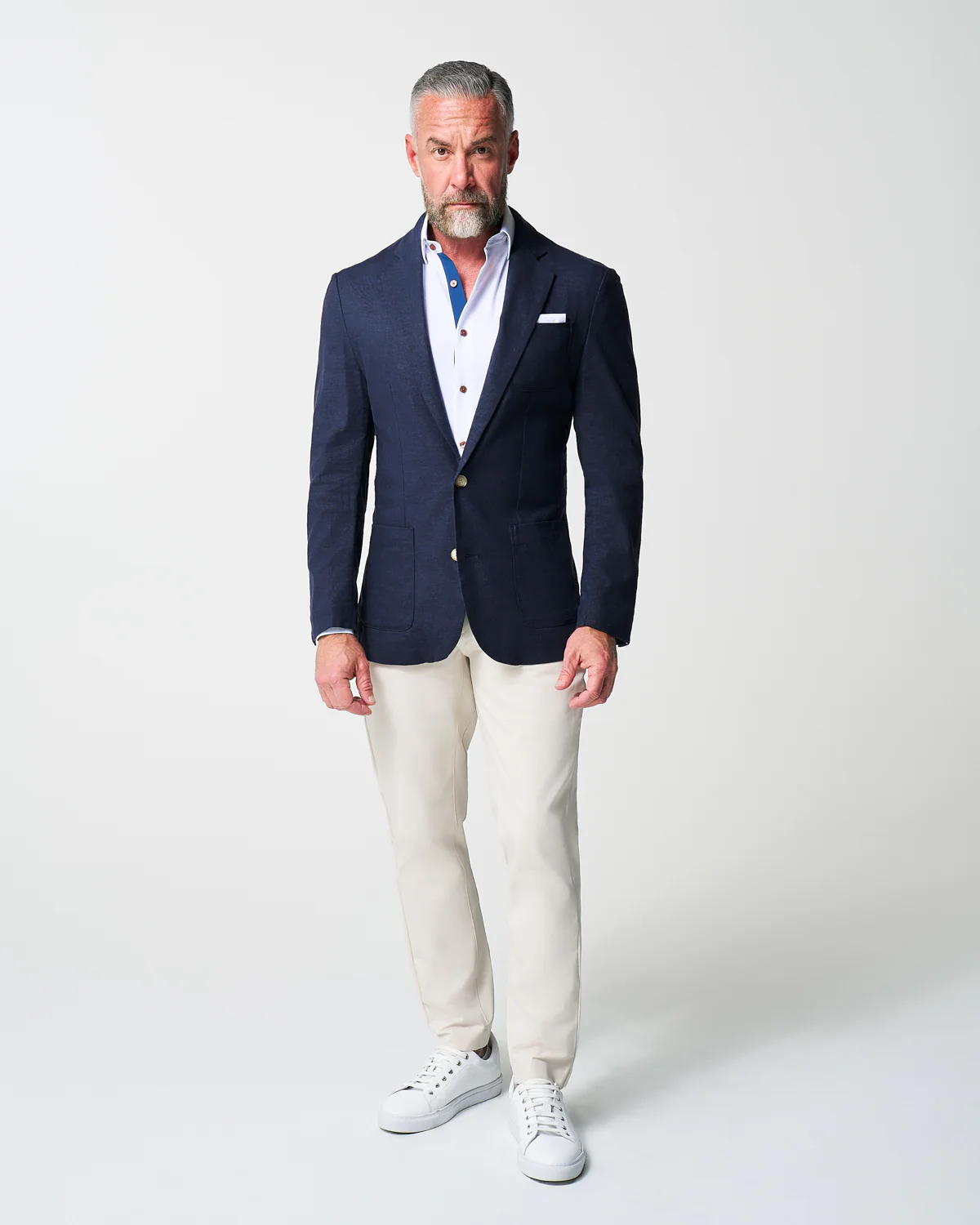 Unstructured Linen Blazer - Navy - Image 4