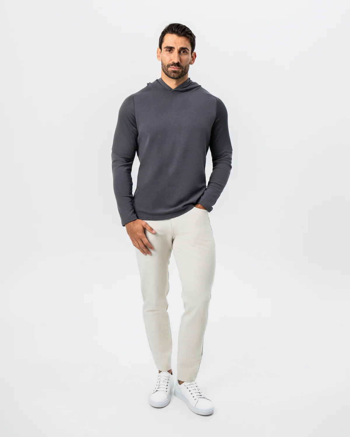 Waffle Knit Hoodie - Charcoal - Image 3