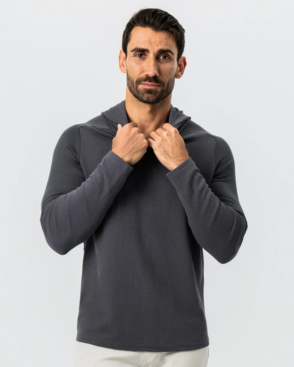 Waffle Knit Hoodie - Charcoal - Image 5