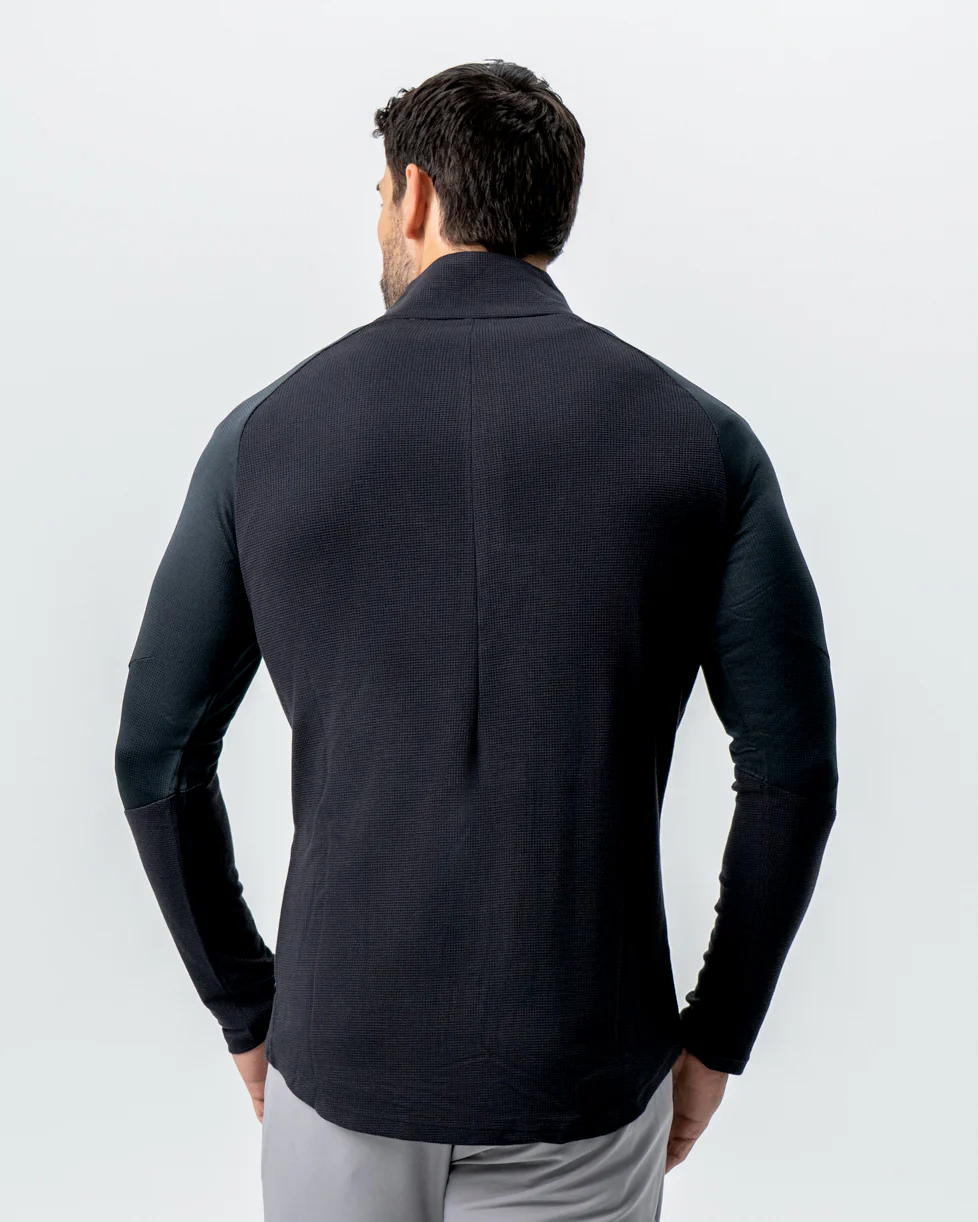 Waffle Knit Quarter Zip - Solid Black - Image 4